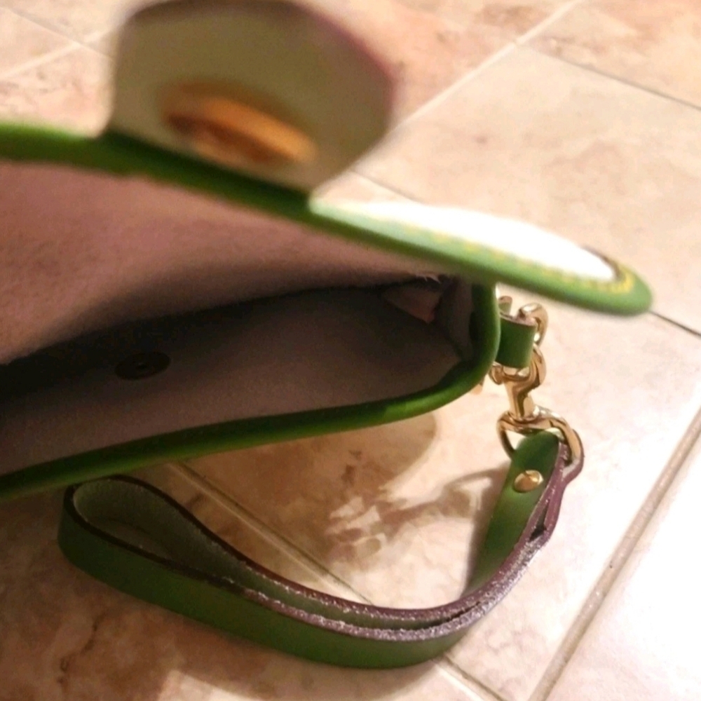Dooney and Bourke Oncour Elba Flap Wristlet Ecru Pebble Leather with Olive Trim - Picture 5 of 10